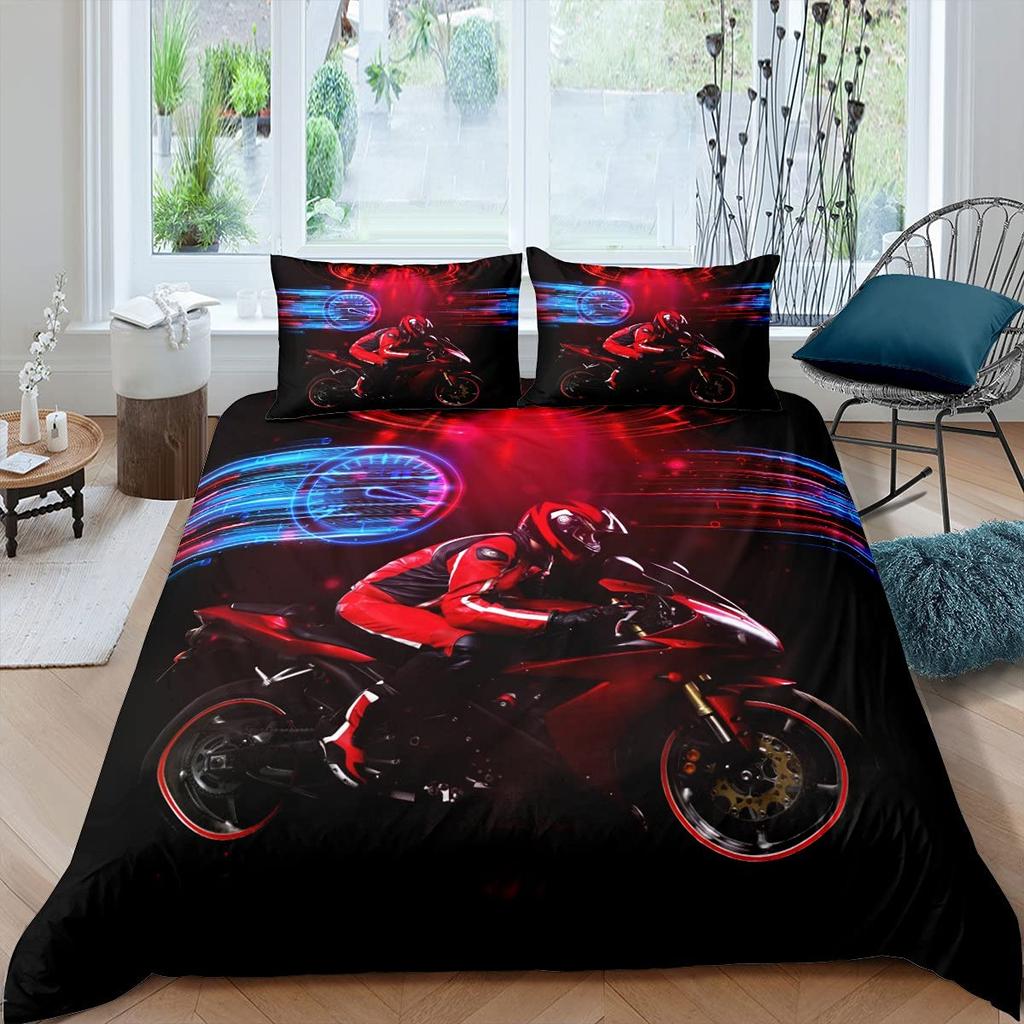 Dirt Bike Motorbike Duvet Cover Motocross Racer Bedding Set Boys Motorcycle Extreme Sports Quilt Cover Polyester Comforter Cover