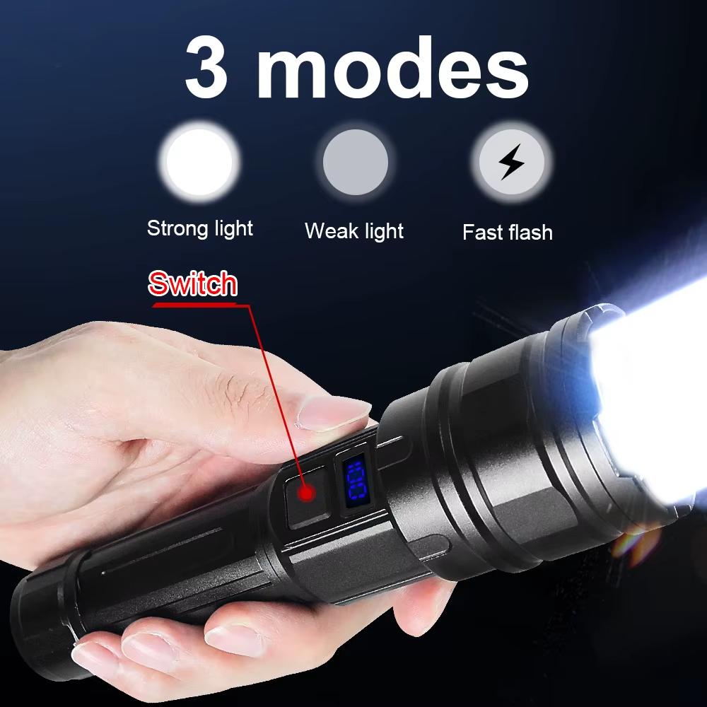Super ST900 Powerful Rechargeable Flashlight High Power LED Flashlight Digital Display Torch Light Long Range Hand Lamp