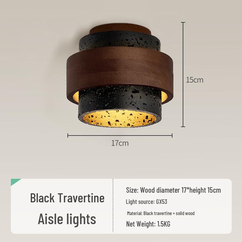 Yellow Travertine Wabi-Sabi Ceiling Light for Japanese Retro Hallway, Bedroom, Closet, Balcony, or Entrance.