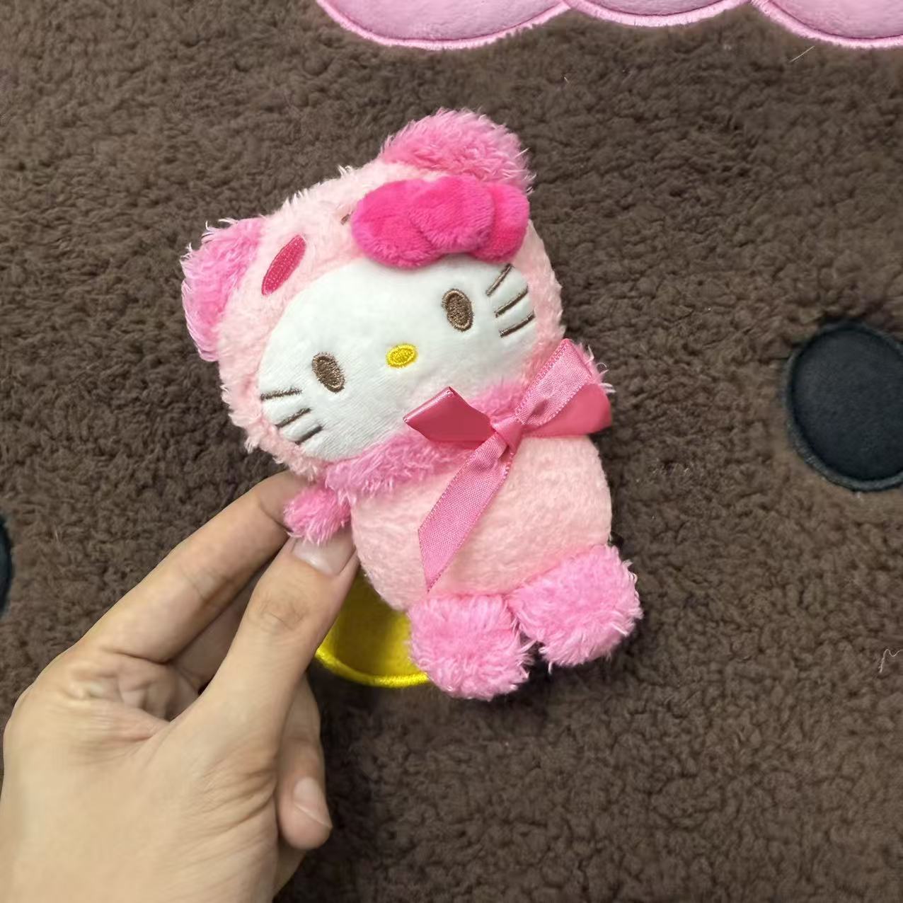 Cute Pink Hooded Cat Plush Doll Keychain Cartoon Backpack Pendant Toy