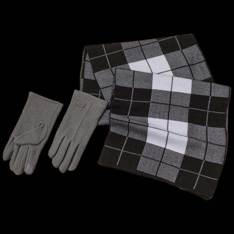 Aisi Yalan Plaid Scarf and Glove Set