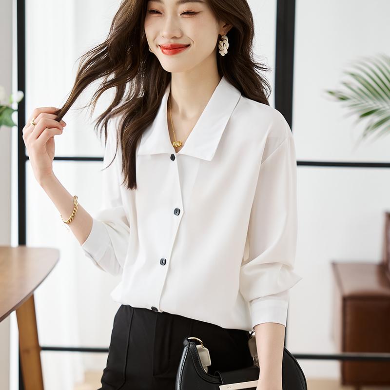 Women Blouses Shirts 2025 Spring Long Sleeve Women Blouse Shirt Turn Down Collar White Satin Blouse Shirt Women Tops J925