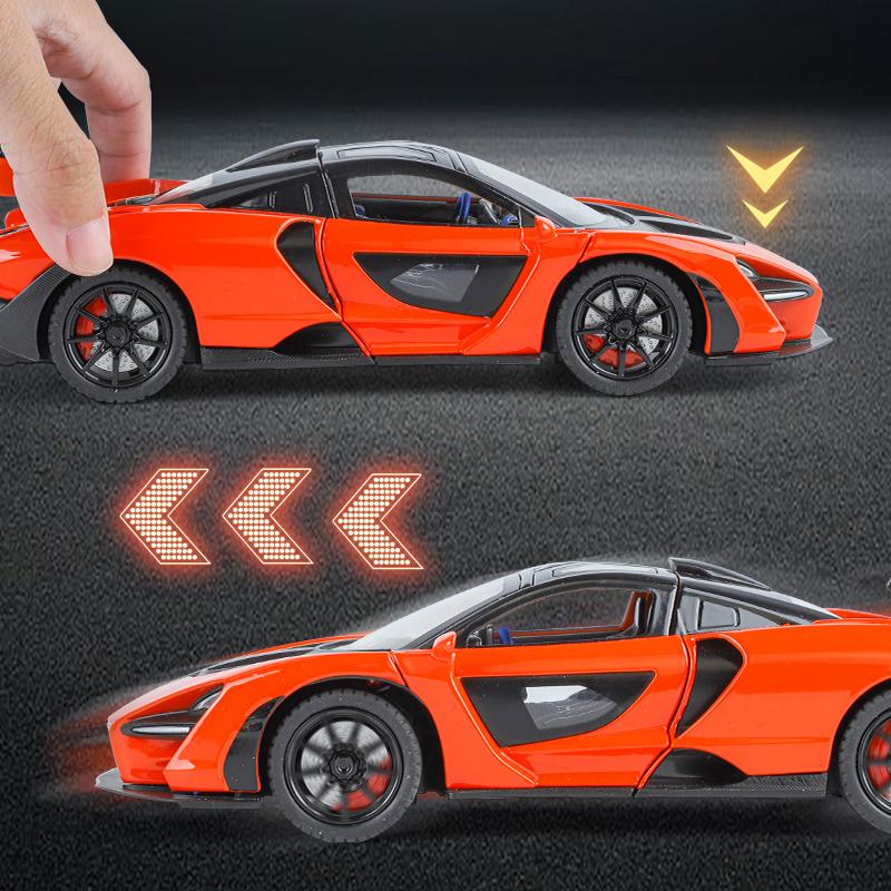 1/24 Scale Mclaren Senna Supercar Alloy Car Model, Simulated Sound and Light Racing, Children's Toy Car Ornaments for Boys Holiday Gifts