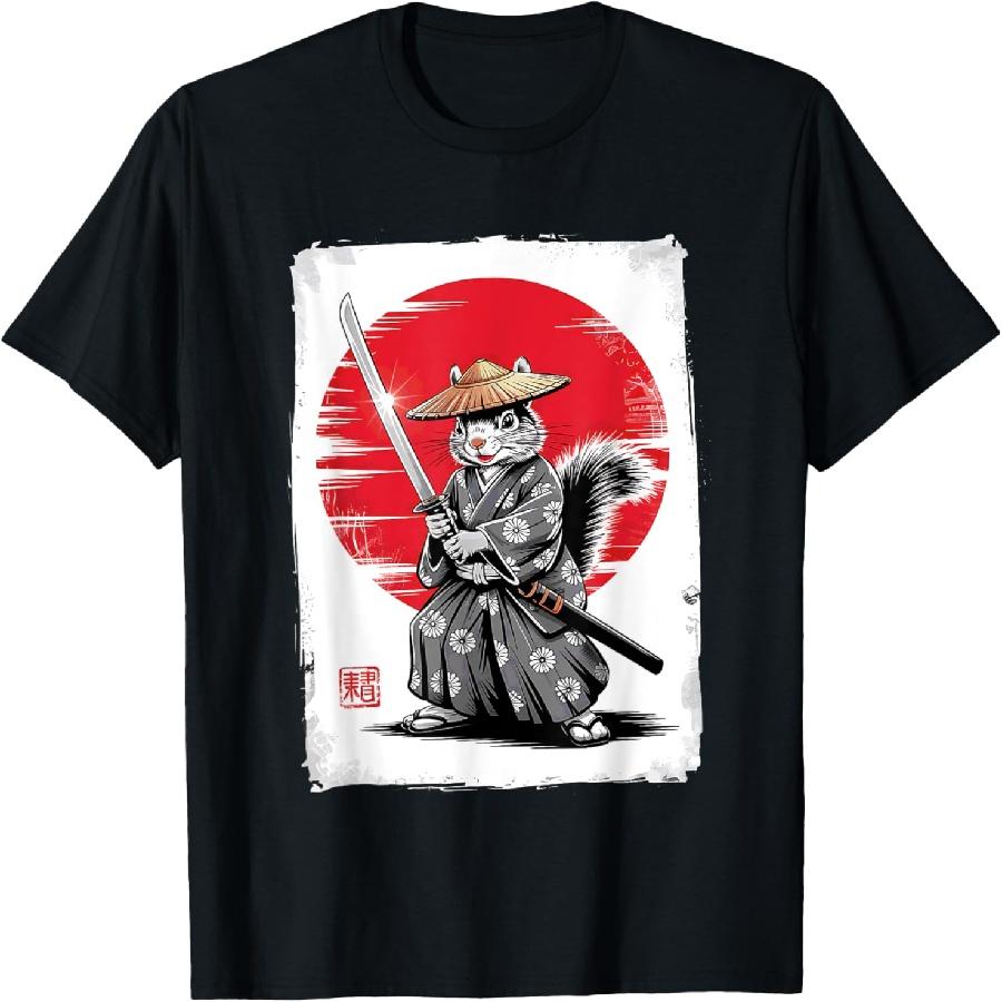 

Squirrel Samurai Ninja Vintage Anime Japanese Ukiyo-e T-Shirt XXXXXL чорний