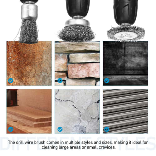 ULTECHNOVO Hexagonal Shaft Wire Brush Set, 6-Piece Set, Stainless Steel Abrasive Brushes, 3 Types: Disc, Umbrella, and Pen Shape, Rust Removal, Electr