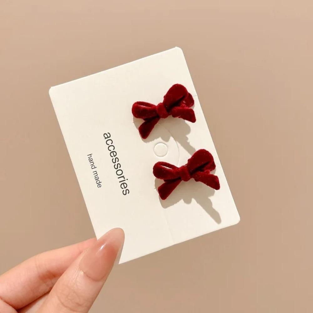 

2Pcs/set Fashion Bow Hairpin Red Velvet Barrettes Hair Accessories Daily