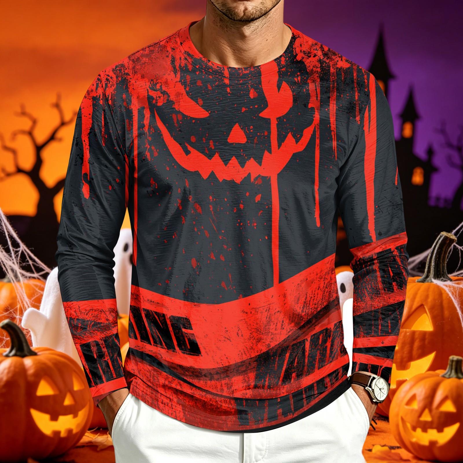Men s Casual Long Sleeve Halloween Printed T-Shirt for Everyday Wear L