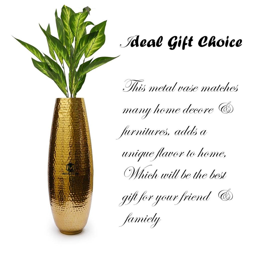 Metallic Finish Metal Extra Large Oval Hammered Vase for Home Decor - 23 Inch Tall, Handcrafted Hammered Metal Vase for Home Décor,