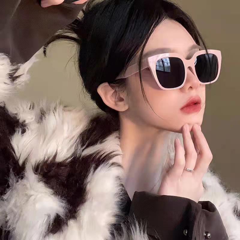 High-end Women's Pink Large Square Frame Sunglasses with Prescription Option.