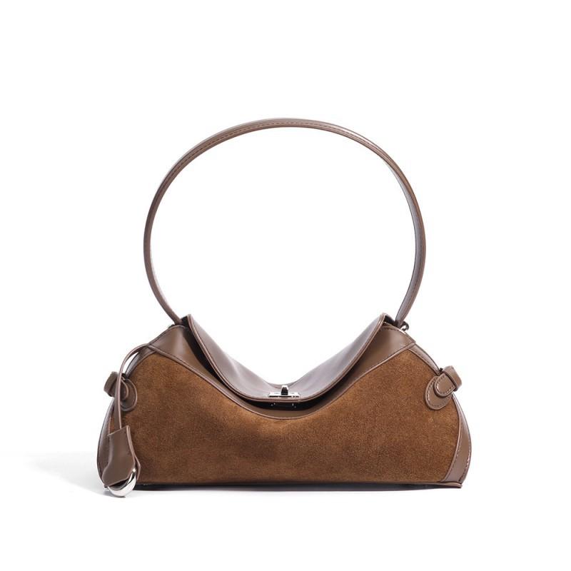 

Frosted Solid Color Handbag Design High-end Versatile Shoulder Bag Leather Fashionable Commuting Crossbody 34x10x16cm темно-коричневого