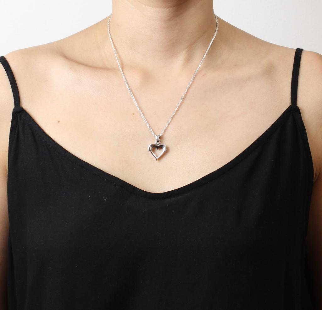 Heart Skull Open Heart Sterling Silver 925 Pendant for Women and Men