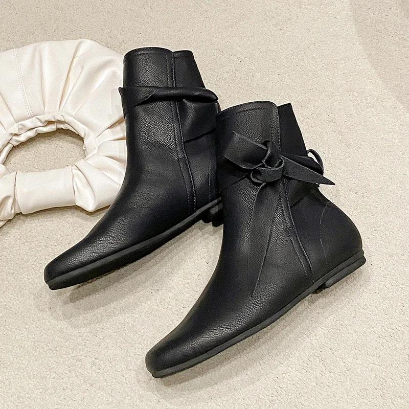 2024 Fashionable and Versatile Solid Color Women's Boots Lace Up Naked Boots Versatile Winter Women's Boots Zapatos De Mujer
