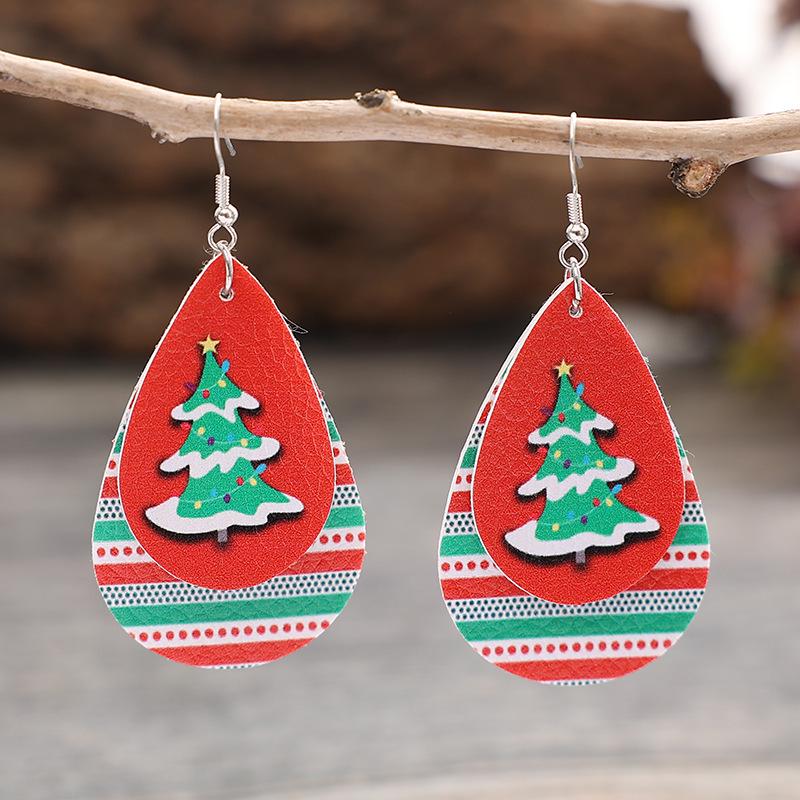 Tropfenförmige Weihnachtsbaum-Rindenohrringe: Europäischer & Amerikanischer Doppellagiger Festtagsschmuck