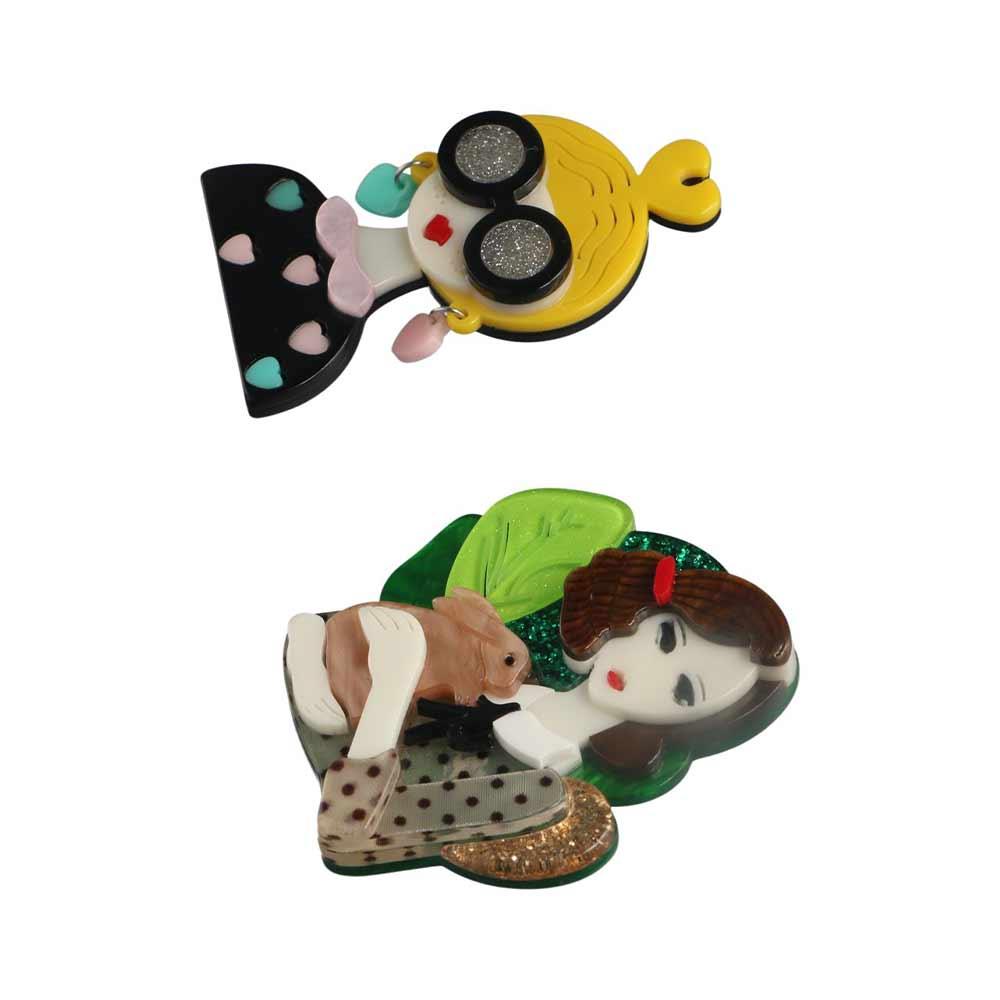 Design Wearing Glasses Girl Acrylic Brooch Acetic Acid Brooch Acetate Fiber Brooch Women Collar Pin