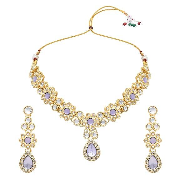 Gold Plated Traditional Kundan Stone Choker Necklace With Earrings & Maang Tikka Jewellery Set for Women