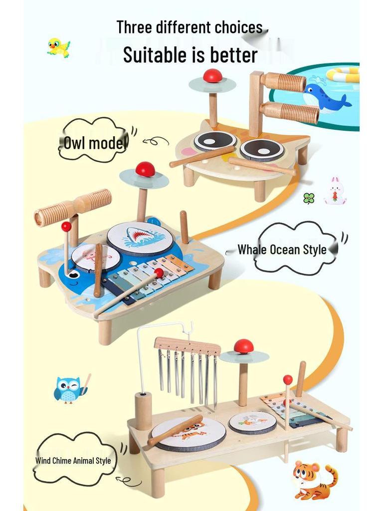 Children's Wooden Music Stand & Drum Set Montessori Xylophone Toy