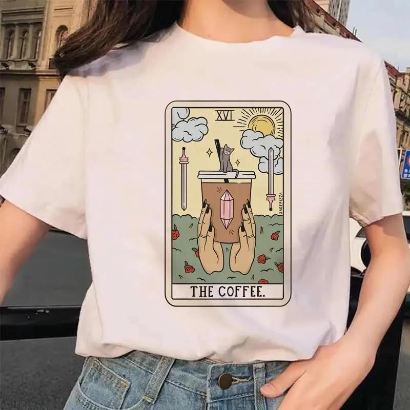 Tarot Card Flower Funny Time Graphic Print T Shirt Fashion Casual Crew Neck Short Sleeve  T Shirt Women