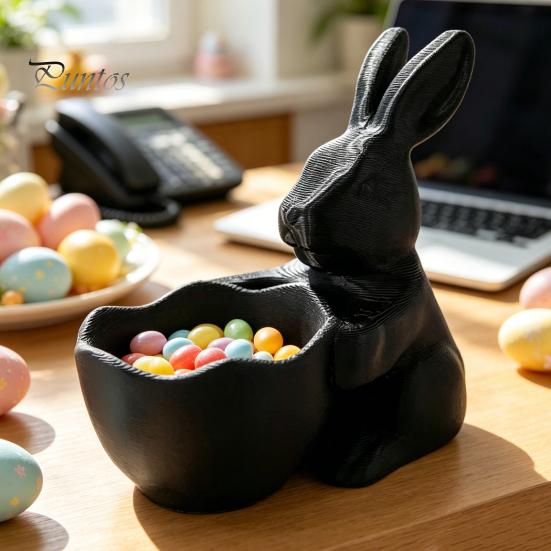 Handmade Craft Bowl 3D Printed Easter Bunny Candy Bowl, Cute Rabbit Holding Figurine, DIY Paintable White Desk Shaped Holder Decor for Living