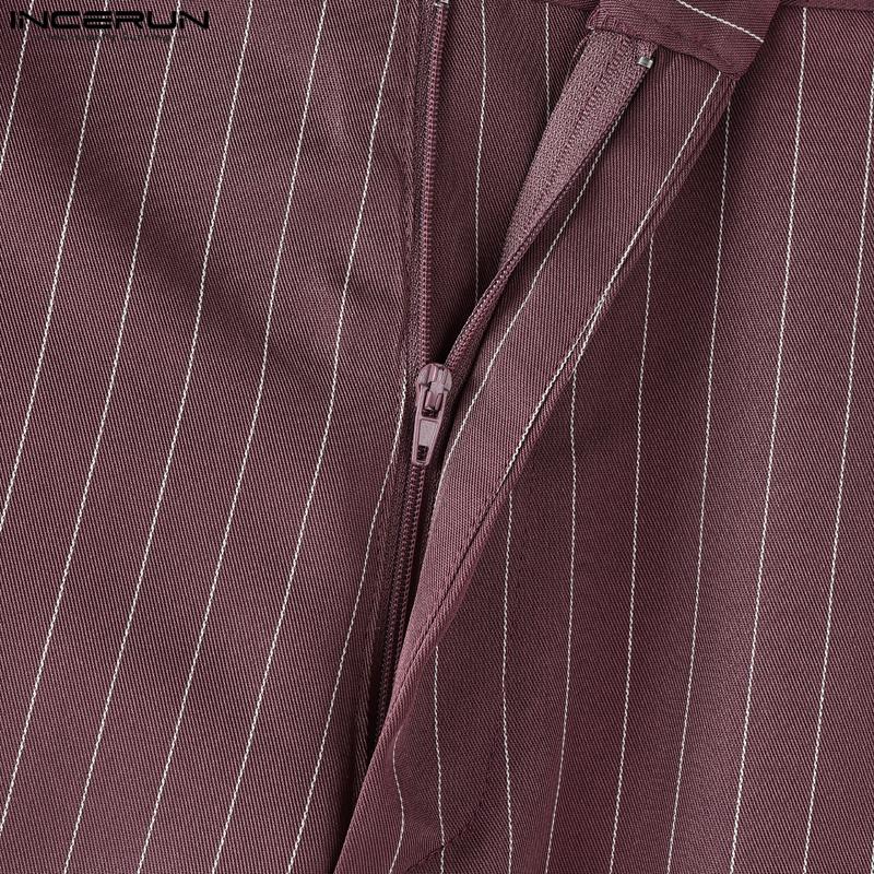 INCERUN Ensembles Deux Pièces Homme Gilet Rayé Sans Manches Court et Pantalon Long Droit