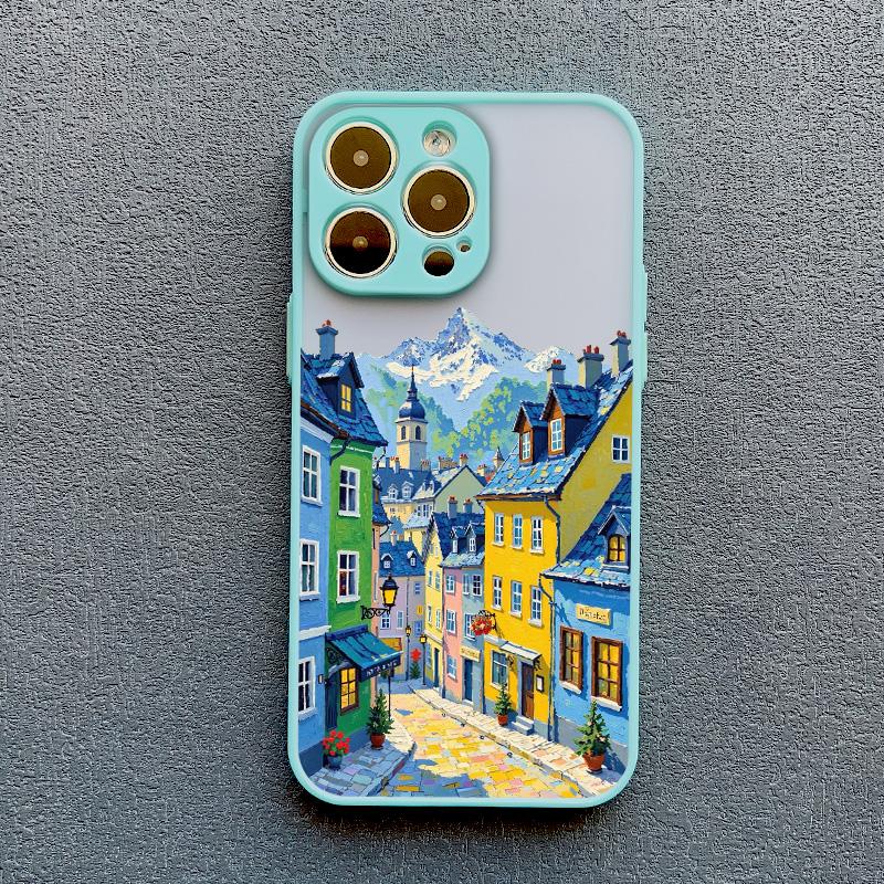 Street View Snow Mountain Town Phone Case For iPhone 16 15 14 Pro Max Plus 13 12 Mini 11 Pro Max 7 8 Plus SE2 XR XS X Back Cover
