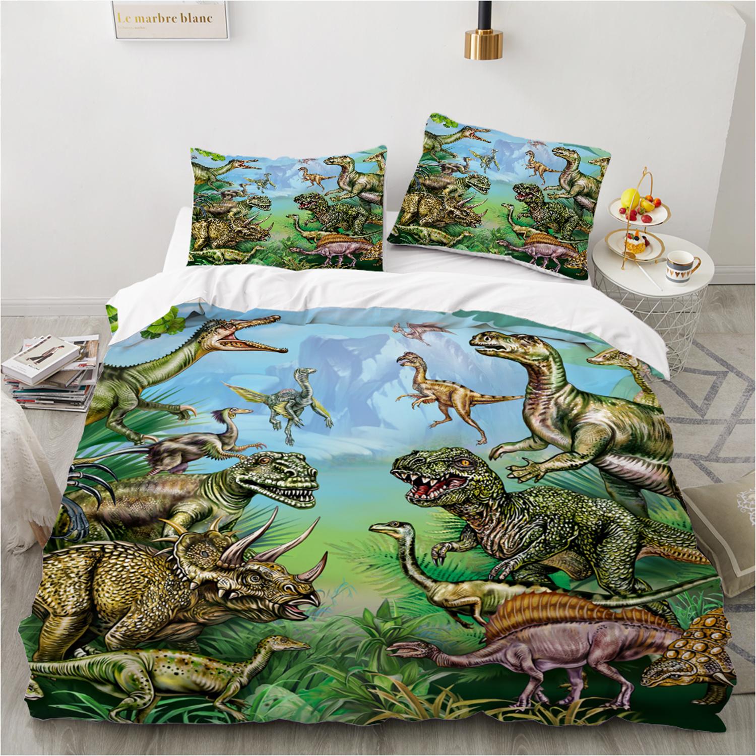 

3D Dinosaur Printed Duvet Cover King Twin Queen Double Size Kit Ultra-fine Fiber Pillowcase New Wholesale Bedspread EU Twin135x200cm