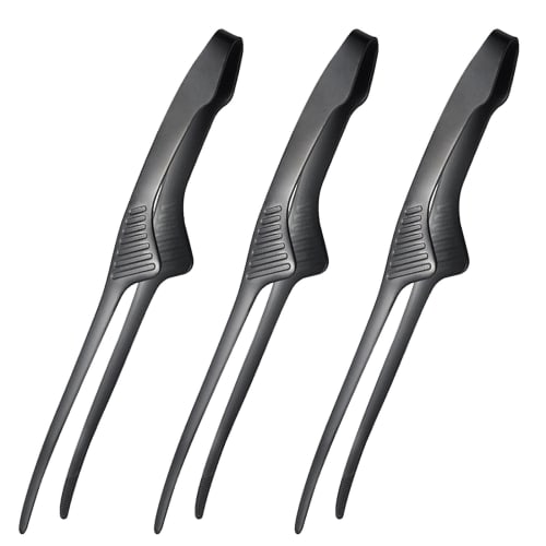 ziyue Stainless Steel Yakiniku Tongs, Freestanding, Camping, BBQ, Non-Slip Chopsticks, Serving Pasta, Yakiniku Tongs (Set of 3 - Black)