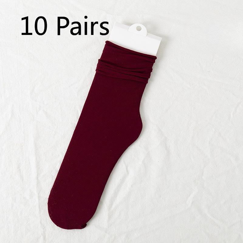 

10 Pairs of Socks for Women s Ice Cream, Solid Color Thin Rolled-up Pile Socks, Breathable Velvet Candy-colored Breathable Socks 10 pairs бордовий