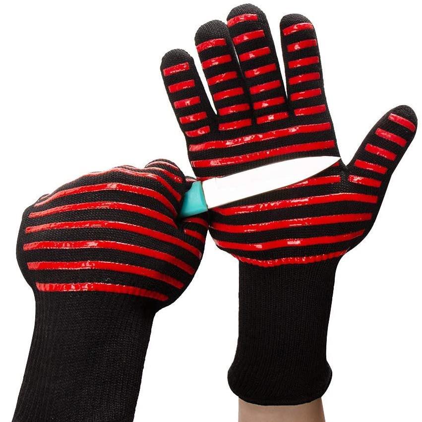 Hitzebeständige feuerfeste Silikon-Grillhandschuhe - 500 bis 800 Grad Wärmeisolierung, Aramid-Ofenhandschuhe.