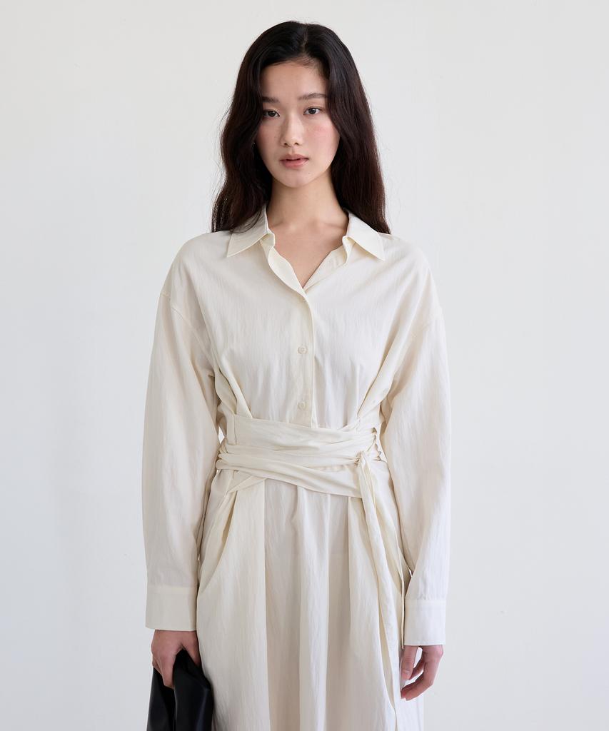 The Ello Feminine Wrap Tie Dress (Cream)