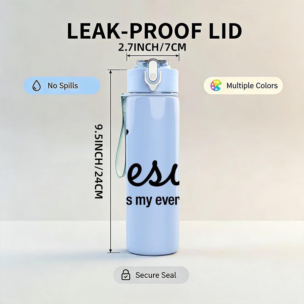 1PC Jesus Is My Everything Letter 750ml Color Plastic Sports Water Bottle Leakproof Flip Straw Lid Suitable for Sports Office Home Use