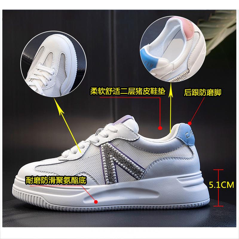 Genuine leather women's shoes 2025 new summer through the net casual single shoes women's large size platform women's shoes sports white shoes
