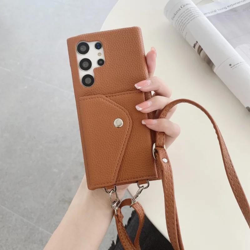 Crossbody Phone Case for Samsung Galaxy S23 S21 FE S25 S24 S22 Ultra Plus A56 A36 A26 A16 A06 A54 A15 A25 A35 A55 Leather Cover