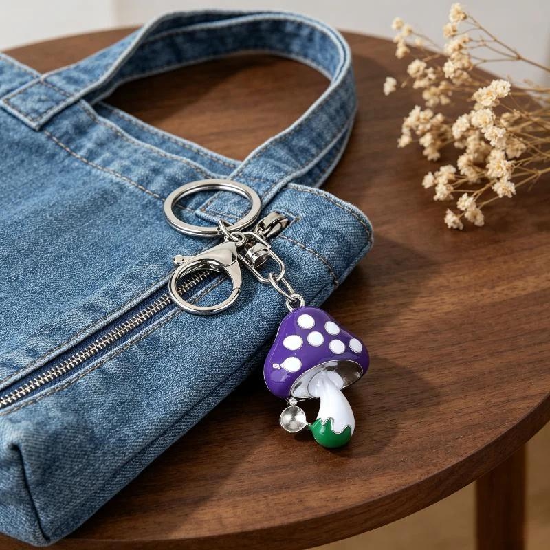 Colorful Enamel Mushroom Keychain Cute Cartoon Charm Key Ring For Bag Decoration Gift