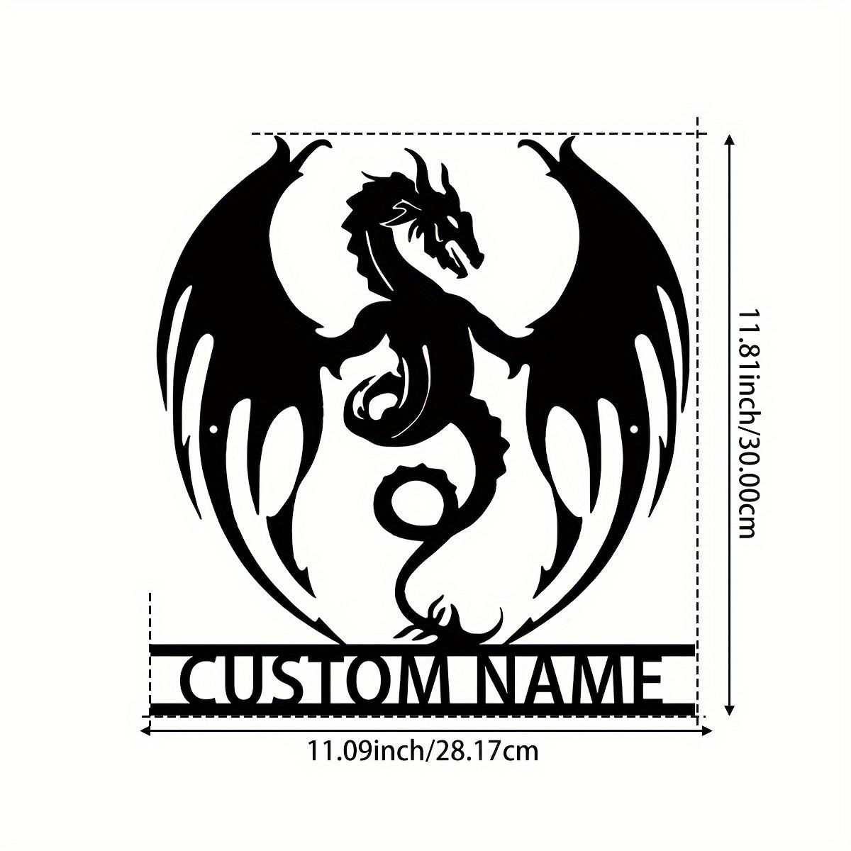 Custom Flaming Dragon Wall Art Decor, Farmhouse Wall Decoration, Metal Flaming Dragon Art, Custom Names, Porches, Patio Presents 30x28cm