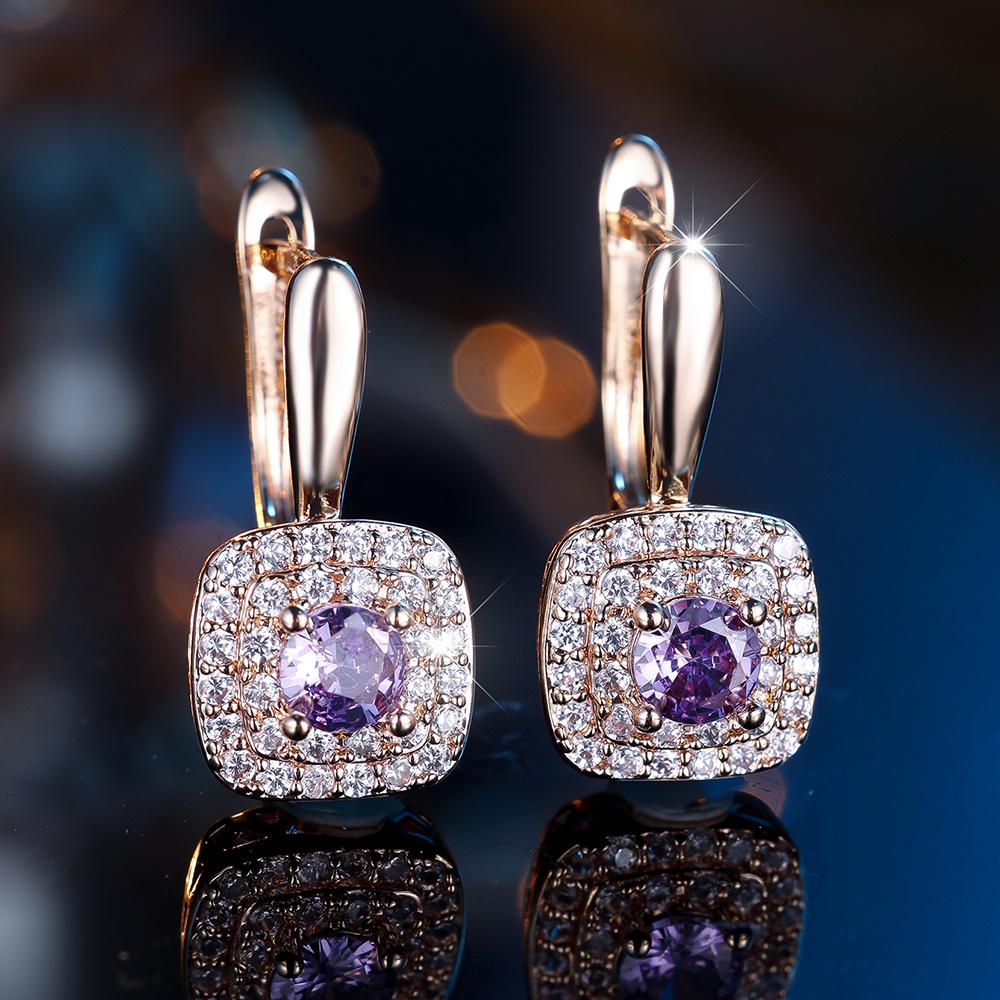 Шарм Женские Белые Фиолетовые Кристаллы Цирконы Серьги-кольца Золотой Цвет Простые Свадебные Для Женщин