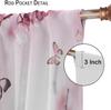Pink Tropical Cherry Blossom Curtains Beautiful Summer Jungle Orchids Hibiscus Butterfly Window Drapes Darke Curtain With Rod Pocket Polyester