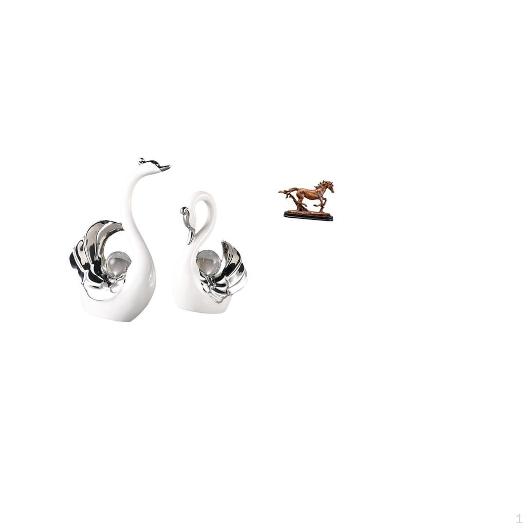 Elegant Swan And Horse Figurine Set for Living Room Table Centerpiece Book Shelf Decoration
