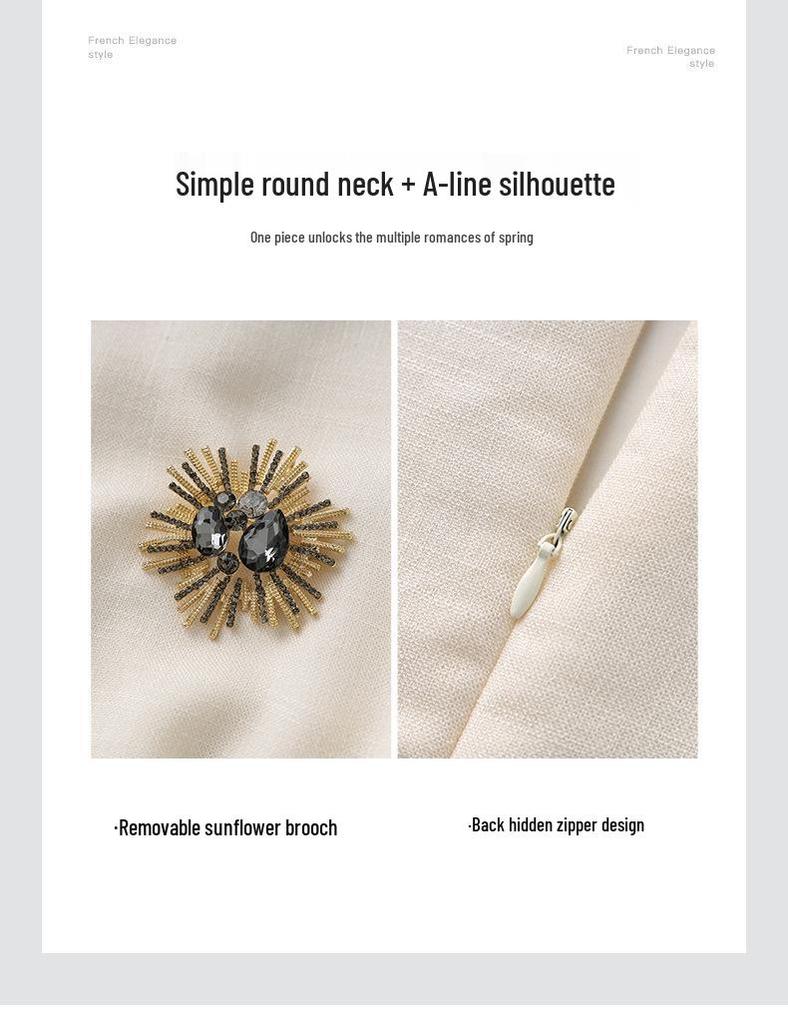 Elegant Spring Linen Dress - Women's Waist-Hugging, Refined Fashion