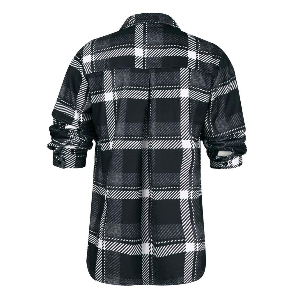 Men's Brushed Plaid Shirts Long Sleeve Flannel Lapel Button Down Pocketed Shacket Jacket Coats
