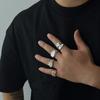 Fashion Rhinestone Ring Set for Men Hip Hop Punk Wrinkled Metal Stackable Rings Hand Jewelry Accessories