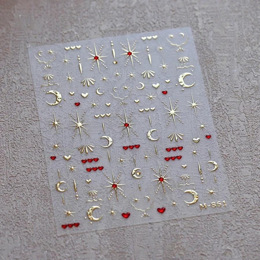 Gold Silver Love Star Moon Geometric Lines Necklace Stamping Retro Soft Self Adhesive Nail Art Sticker Manicure Decal