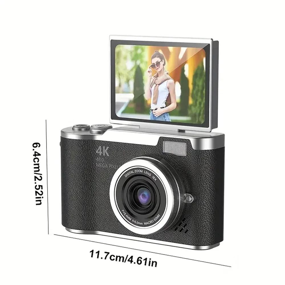 180° Flip Screen Digital Camera 48MP Retro CCD 8X Digital Zoom Student Compact Photography Camcorder Selfie Cam Video Recorder