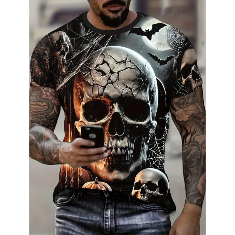 Men's Short Sleeve Tee 3D Skull Print Tops Crew Neck T-Shirts Summer Oversized T-Shirt Hip Hop T-Shirts