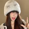 Autumn and Winter Pearl Bow Breast Plush Hat Korean Bag Head Curled Cold Hat Couple Playful Knit Hat