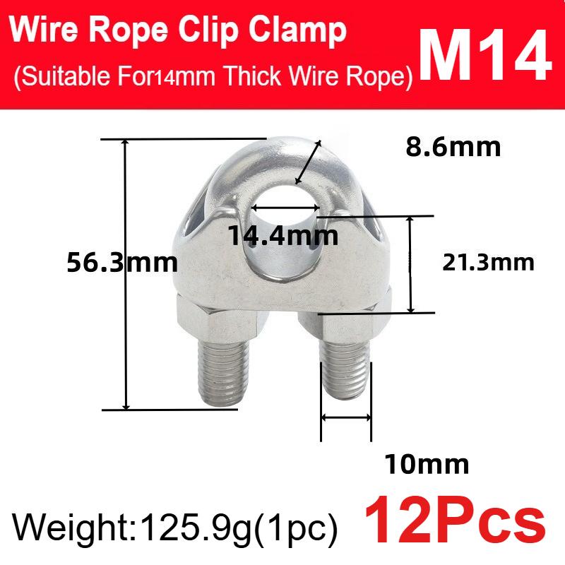 12 Pcs M12-M26 304 Stainless Steel Wire Rope Cable Clip Clamp U Bolt Saddle Fastener