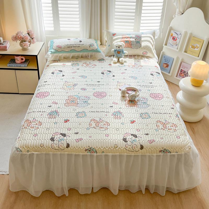 Sleep grid bed skirt style cool silk cooling mat three piece set