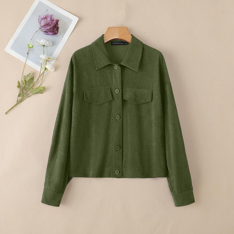 ZANZEA Women Turn Down Collar Loose Casual Long Sleeve Blouse