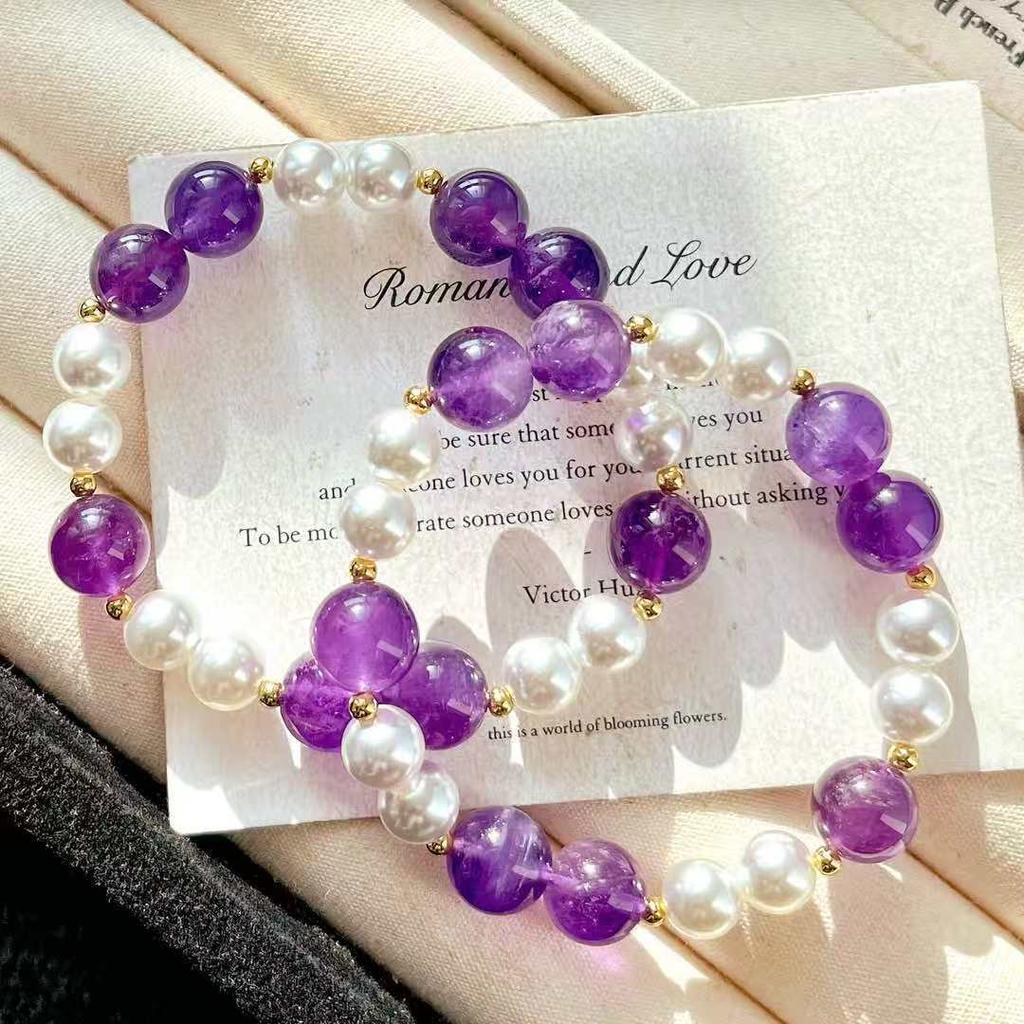 Vintage High Quality Natural Amethyst Artificial Crystal Pearl Bracelet Bracelet.