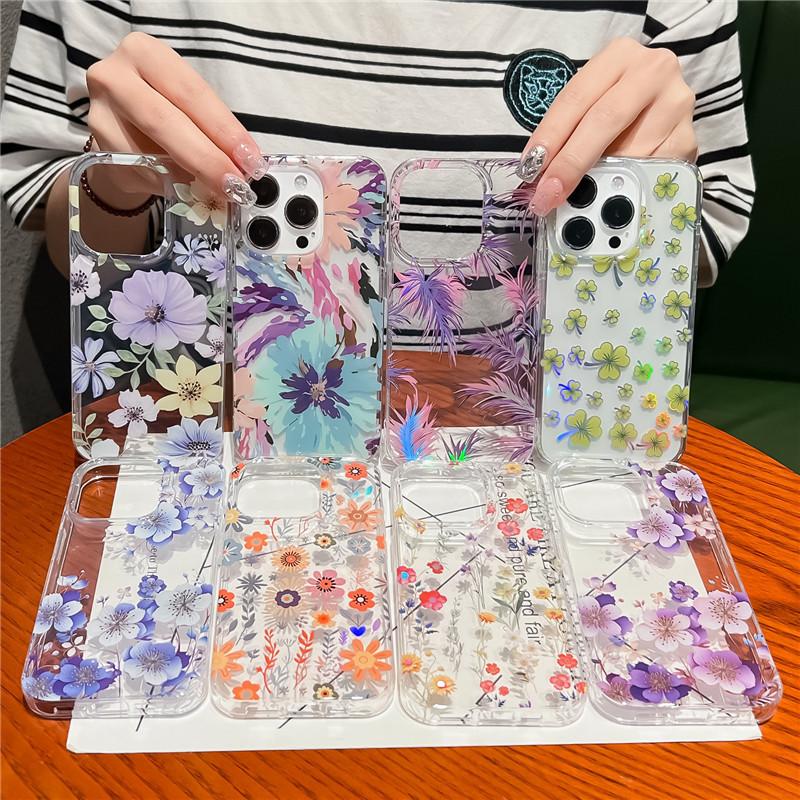 Applicable To Iphone17promax Mobile Phone Case, Colorful Laser Flower Apple 18 Anti-drop 17Pro Transparent Case