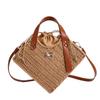 2026 New Straw Woven Tote Bag Women's Casual Beach Handbag with Leather Handle & Bow Lightweight Rattan Shoulder Crossbody Bag